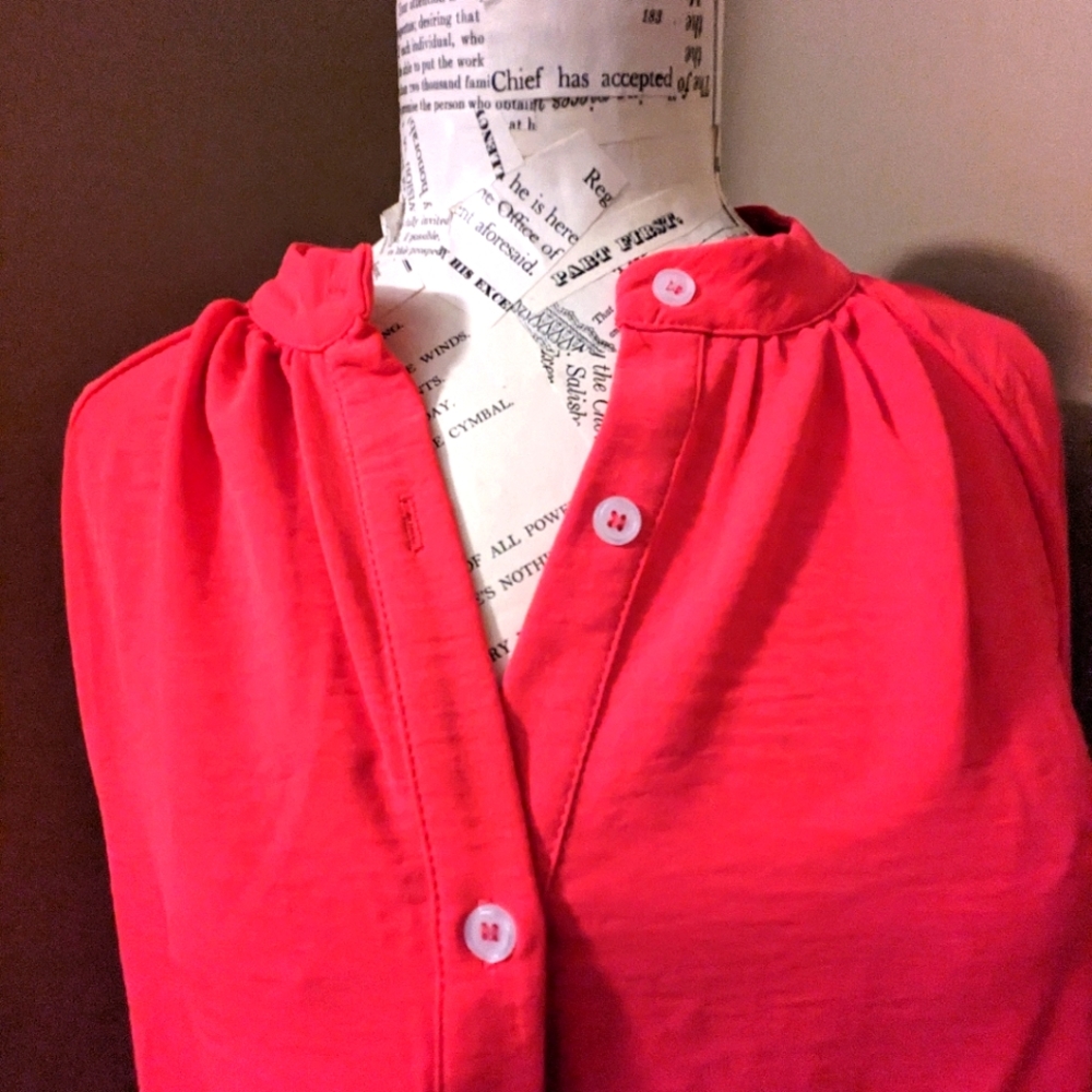 Shein Solid Notched Neckline Raglan Sleeve Blouse 2 Pink & Apricot XL